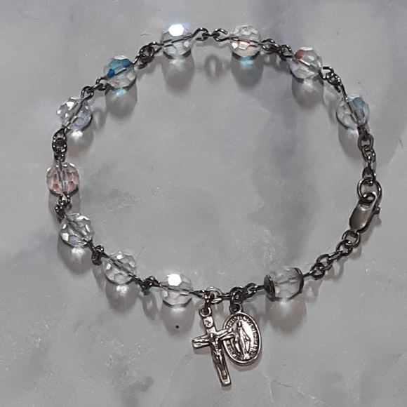 Jewelry - Sterling silver AB glass crystal rosary bracelet